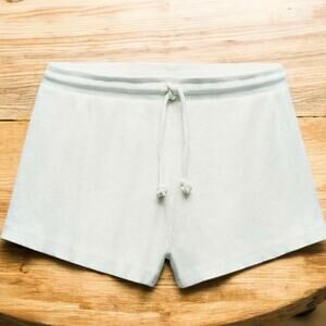 Zara White Ribbed Cotton Blend Drawstring  Shorts Sz M